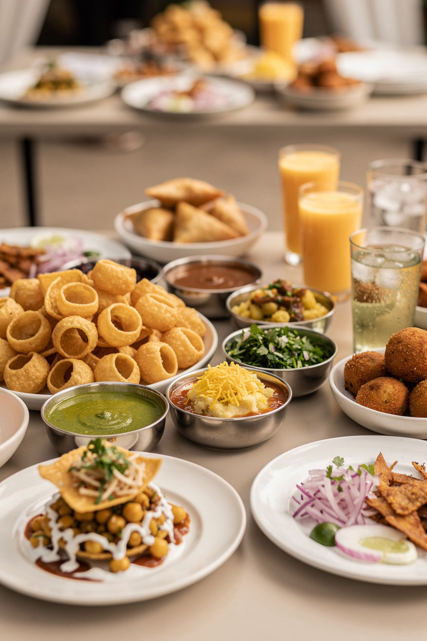 Deva Bhai Panipuri Stall vibrant street food offerings - fresh panipuri, chaat, and South Asian snacks